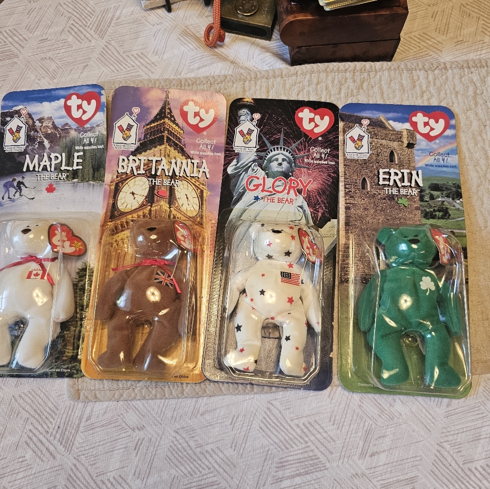 McDonald's Erin, Britannia, Glory, and Maple Ty Beanie Babies Bear is a Complete
